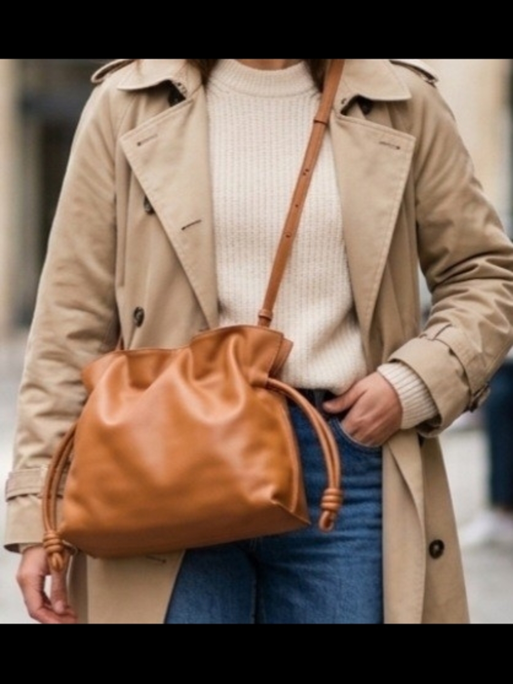 Tan Leather Drawstring Flamingco Style Bag